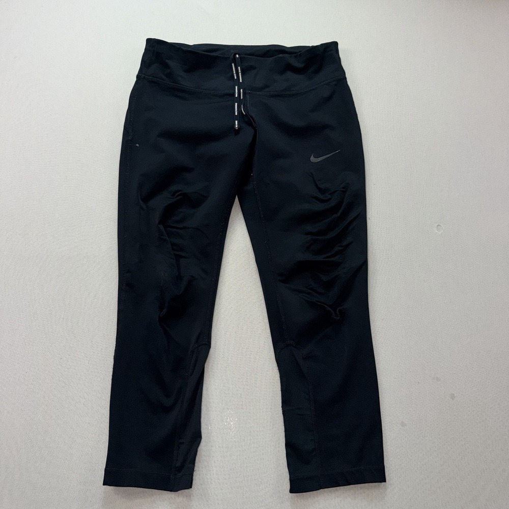 NIke Men Black Yoga Pants Casual Drawstrings Capri Active Dri Fit Size Medium